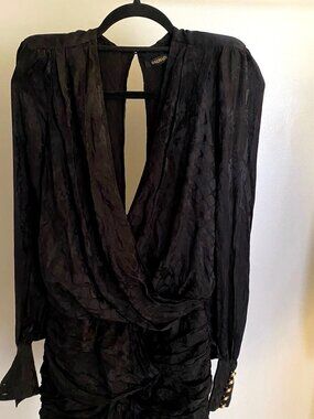 Balmain x H&M Cowl Neck Ruched Dress Black Gold Buttons Size 4